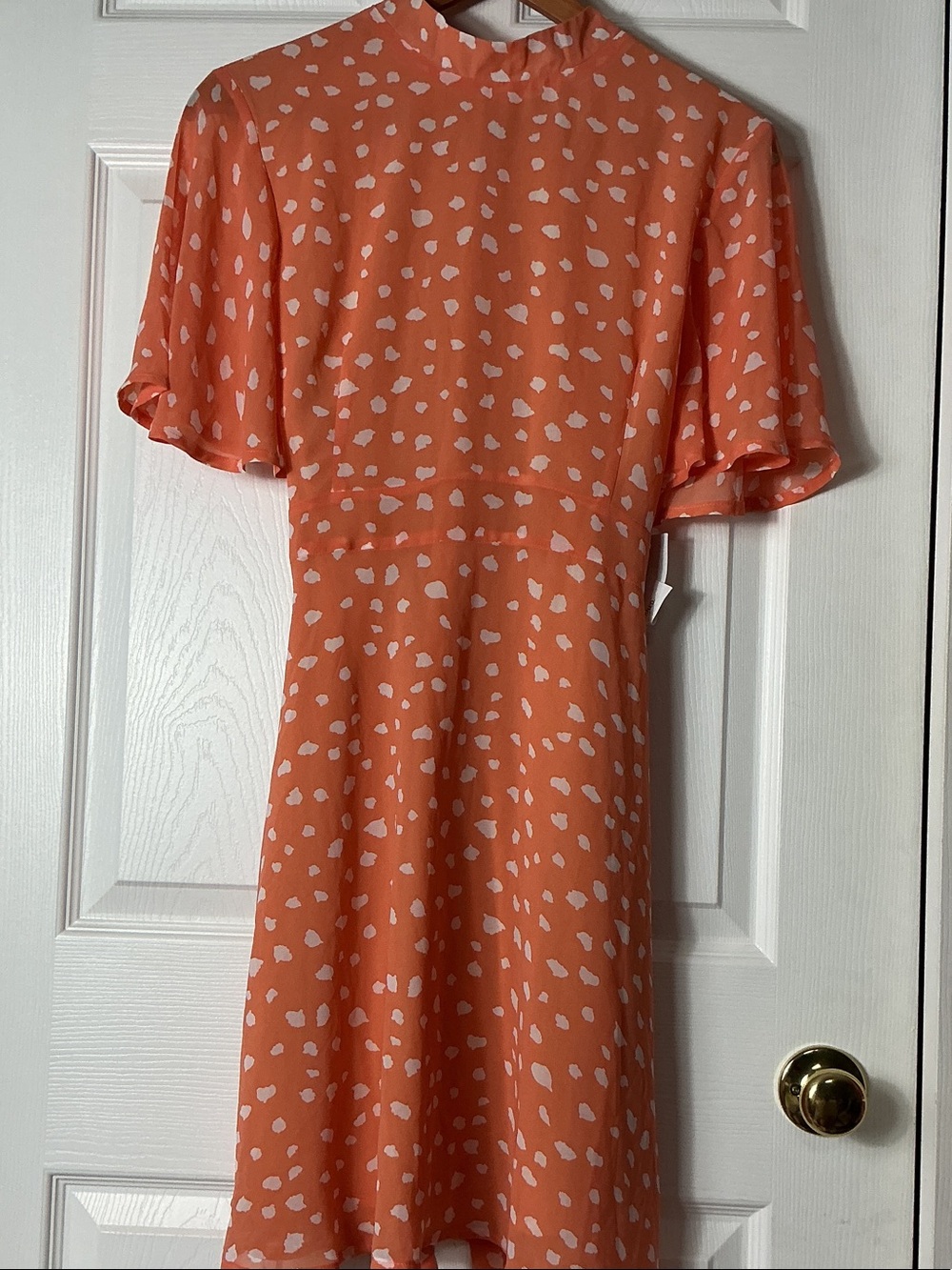 Coral Printed Midi Dress with Flutter Sleeves